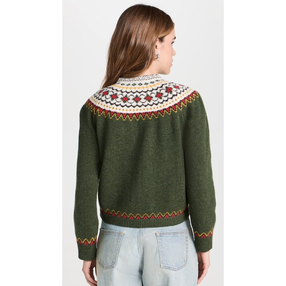Alex Mill Hilde Fair Isle Cardigan Sweater in Thyme Multi Green Size Medium - Picture 2 of 8